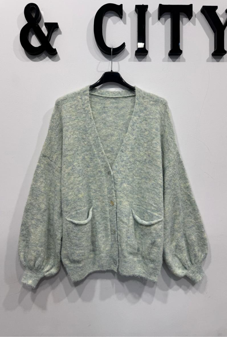 gilet cardigan en matière verte